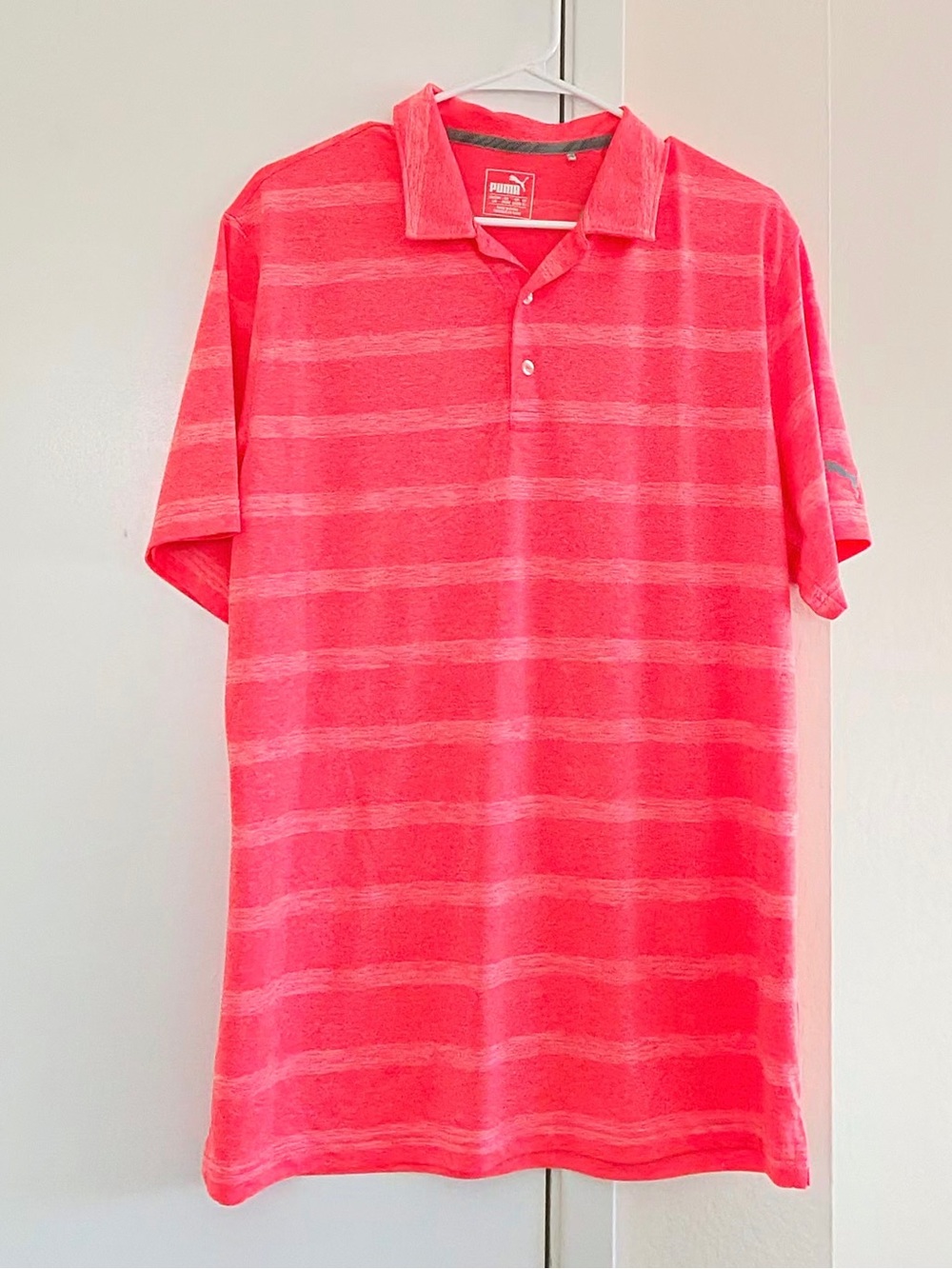 PUMA Men's Coral Pink Striped golf shirt